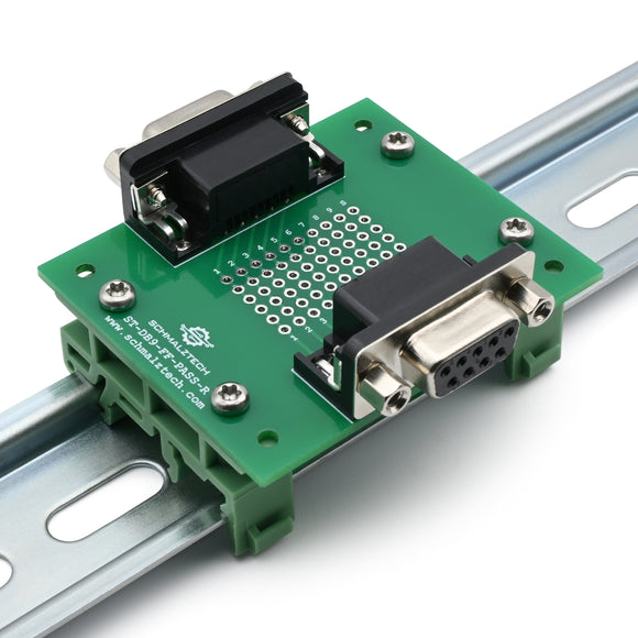 DB9 Female-Female Pass-Through Breakout Board with DIN Clips