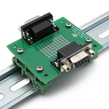 DB9 Female-Female Pass-Through Breakout Board with DIN Clips