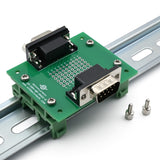 DB9 Male-Female Pass-Through Breakout Board with DIN Clips