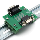 DB9 Male-Female Pass-Through Breakout Board with DIN Clips