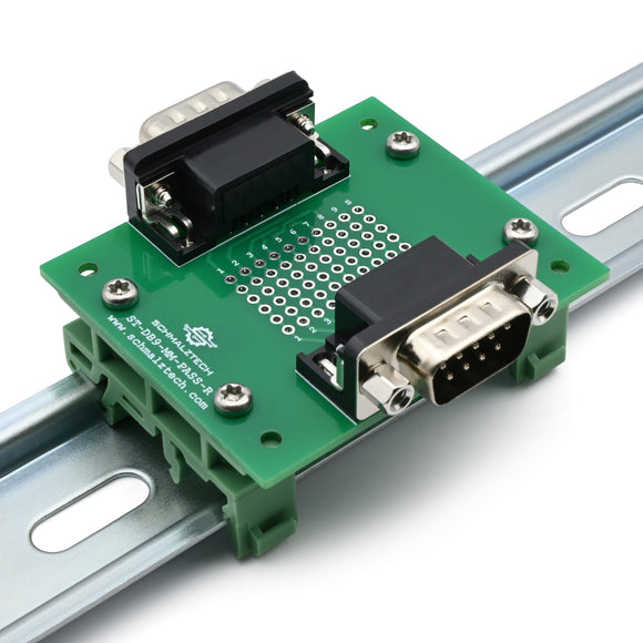DB9 Male-Male Pass-Through Breakout Board with DIN Clips