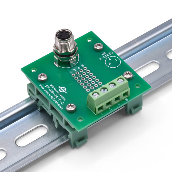 M8, 3-Pin, A-Coded, Female Breakout Board with DIN Clips