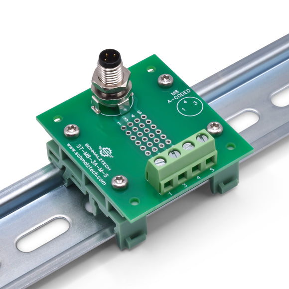 M8, 3-Pin, A-Coded, Male Breakout Board with DIN Clips