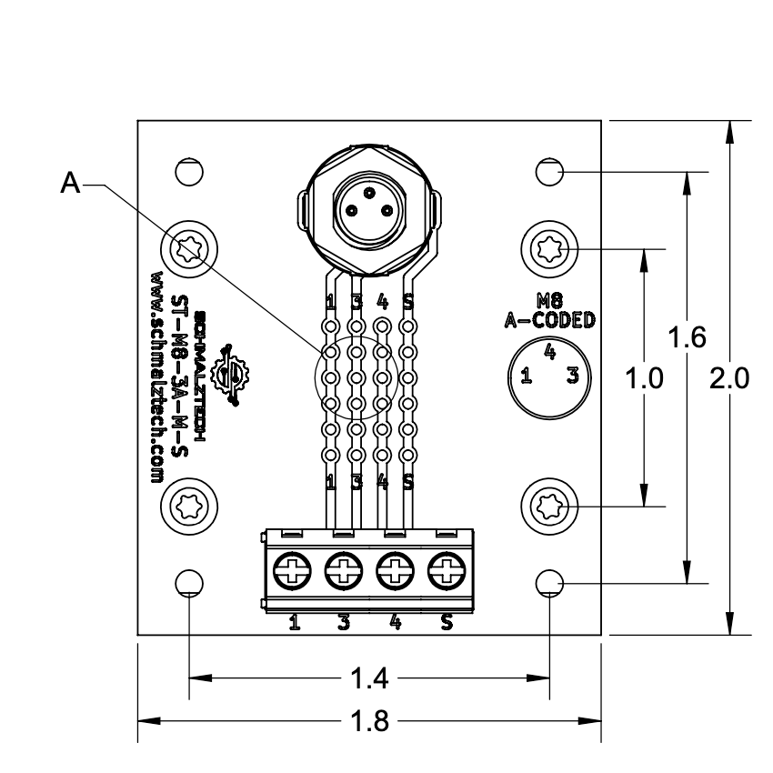 メル67471 M8, 3-Pin Male Breakout Board with DIN Clips | SchmalzTech