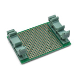 Bottom of 2 inch by 2 inch Perfboard with DIN Clips, SchmalzTech ST-PERF-MNT-2-2-DIN