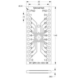 Dimensional drawing for a QFN-24 SMD to DIP adapter for 4mm by 4mm QFN footprint with 0.5mm pin pitch