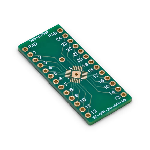 Top of QFN-24 SMD to DIP adapter for 4mm by 4mm QFN footprint with 0.5mm pin pitch