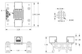 Dimensions of RJ45 pass-through breakout board with DIN rail clips