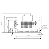 Dimensions of DB15 high density male breakout board on DIN rail
