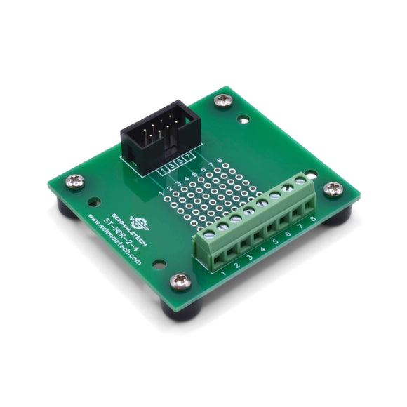 Front of 2x4 header breakout board with rubber feet