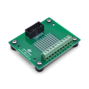 Front of 2x5 header breakout board with rubber feet