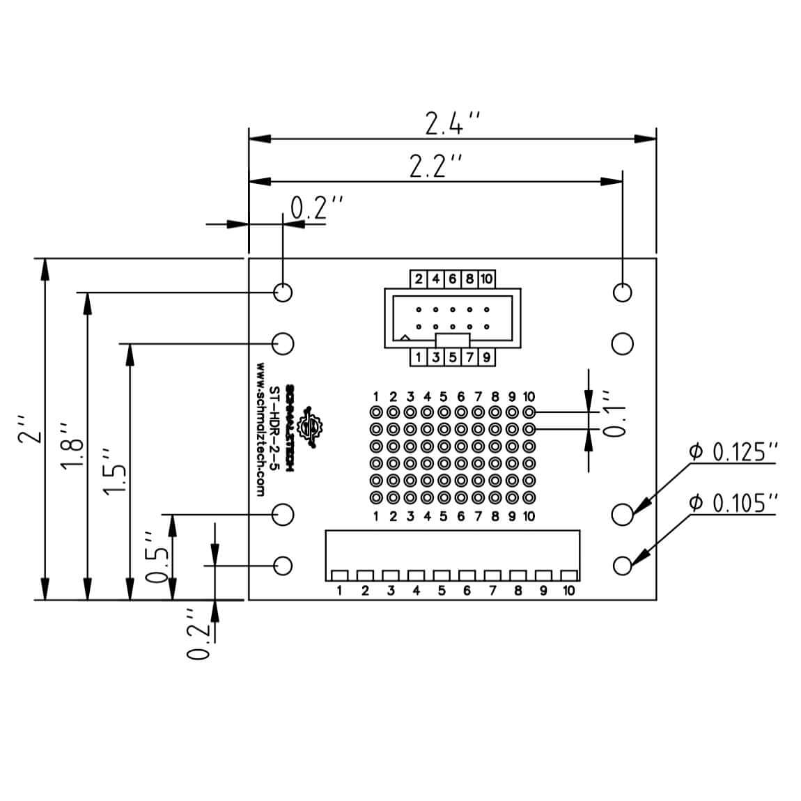2x5 Header / IDC Breakout Board with Feet | SchmalzTech