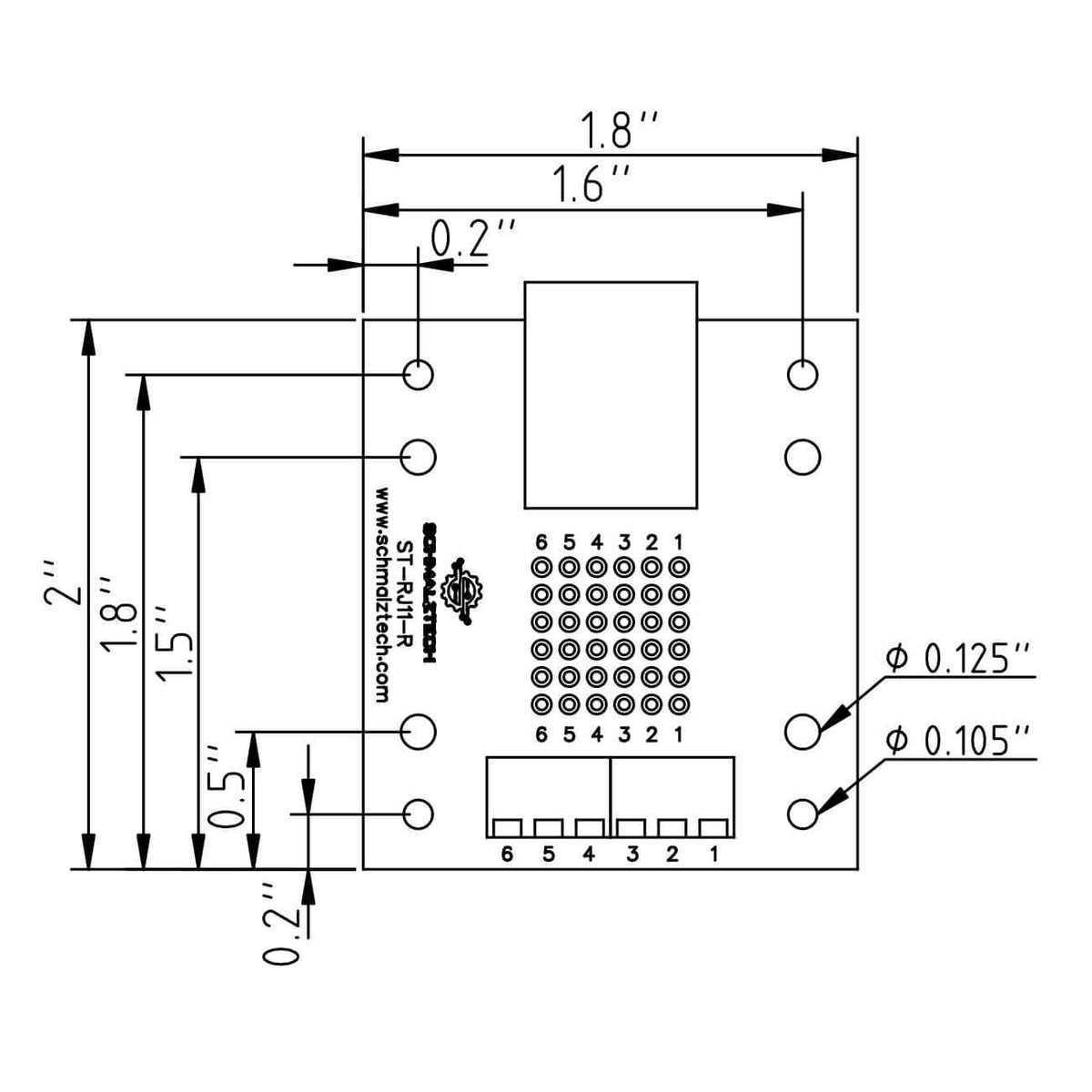RJ11 / 6P6C Breakout Board | DIN Rail | SchmalzTech