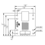 Dimensions of RJ11 screw terminal breakout board with rubber feet