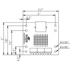 Dimensions of right angle RJ45 screw terminal breakout board with DIN clips
