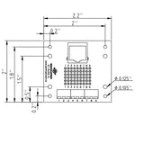 Dimensions of straight RJ45 screw terminal breakout board with DIN clips