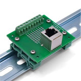 Back of straight RJ45 screw terminal breakout board with DIN clips