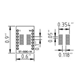 Dimensions of SOIC-14 / SOP-14 SMD to DIP Adapter
