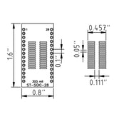 Dimensions of SOIC-28 / SOP-28 SMD to DIP Adapter