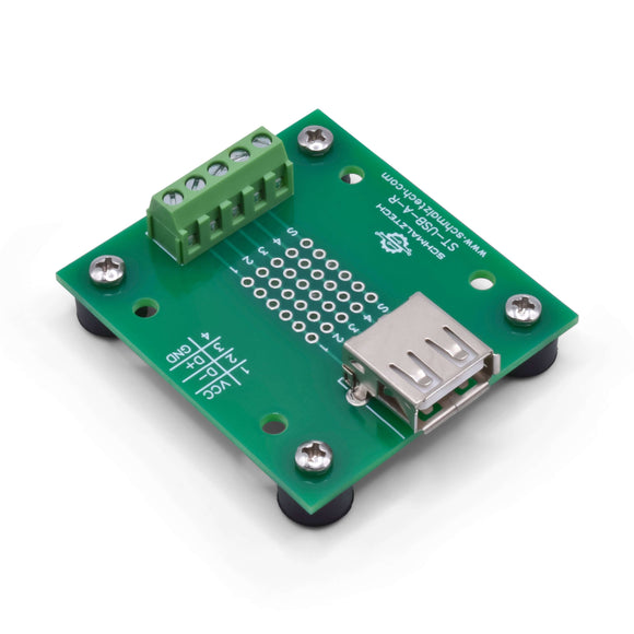 Front right of USB type A breakout board with rubber feet