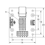 Drawing of USB type B breakout board with DIN clips