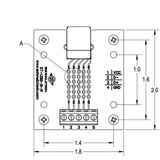 Drawing of USB type B breakout board with rubber feet