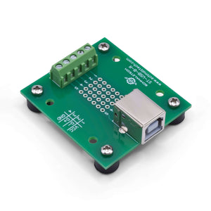 Front right of USB type B breakout board with rubber feet